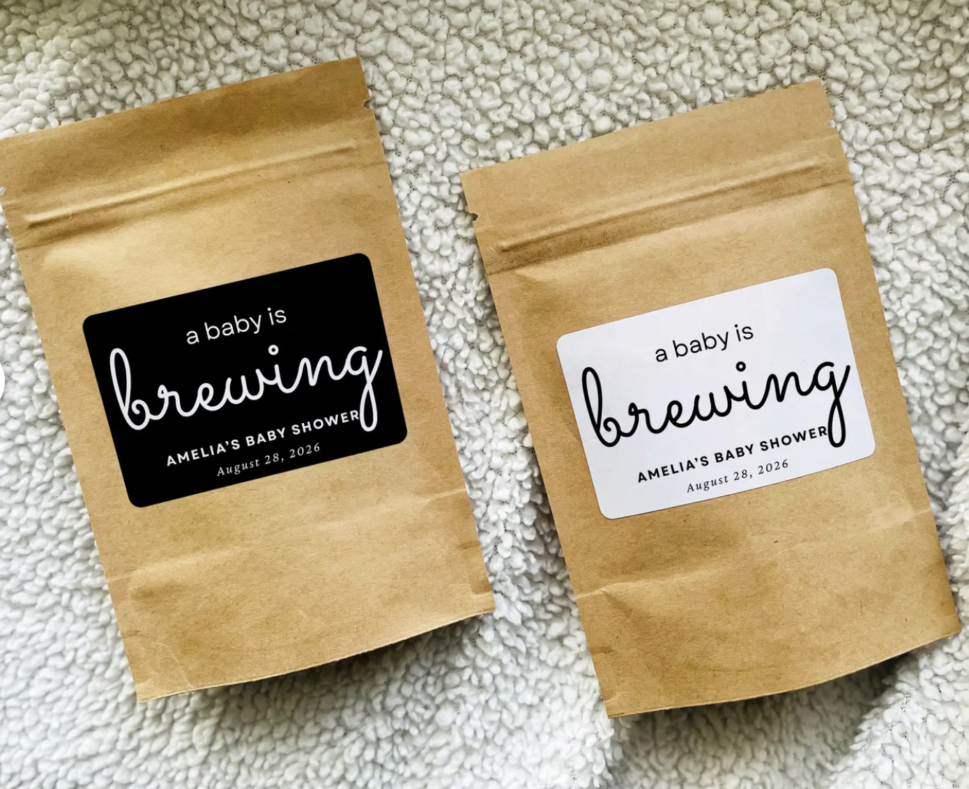 1. "A baby is brewing" coffee bean bags