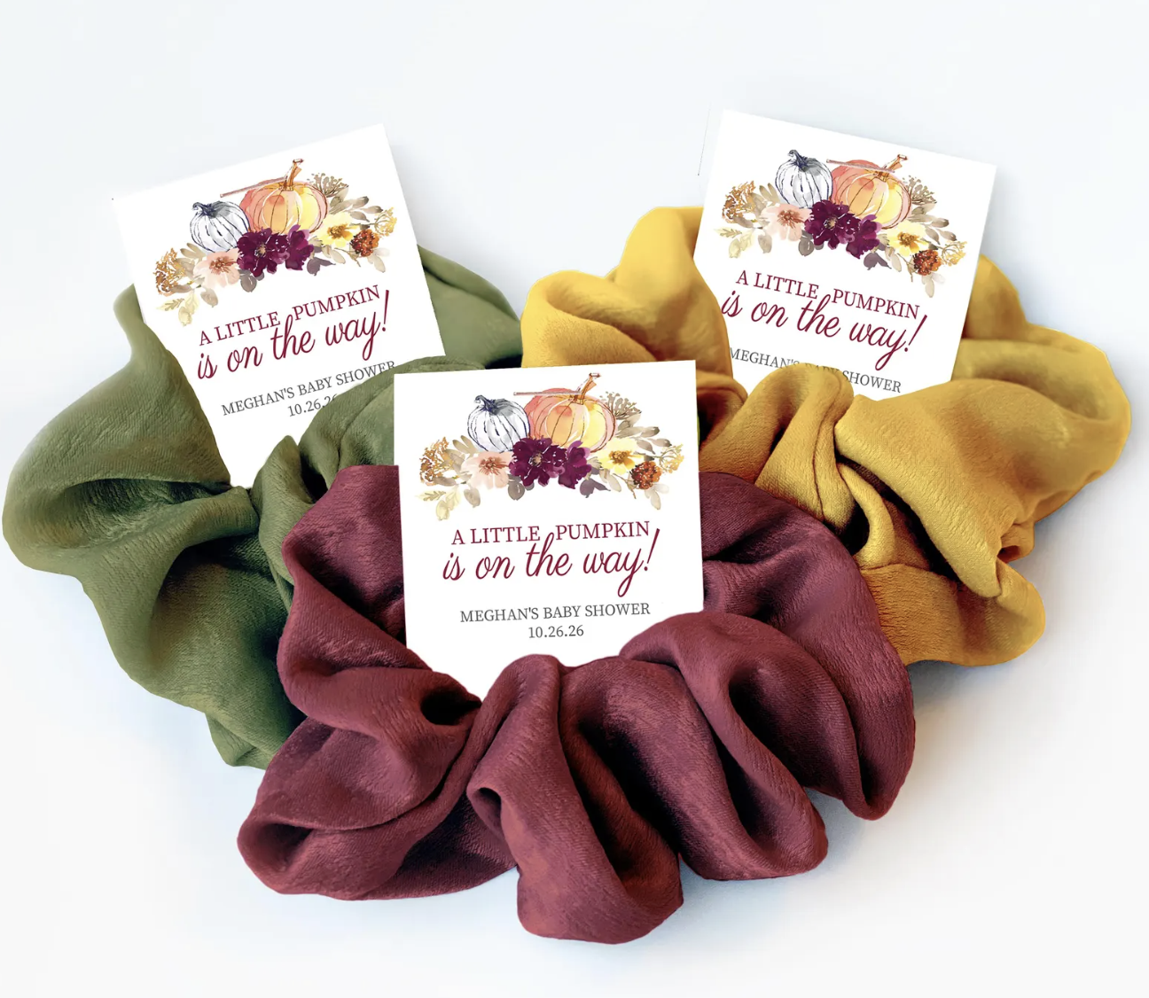 21. "A little pumpkin is on the way" scrunchies