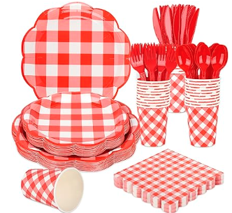 23. Red and white gingham plates