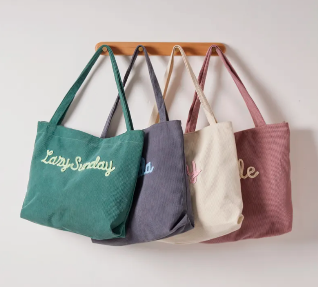 6. Embroidered corduroy tote bag